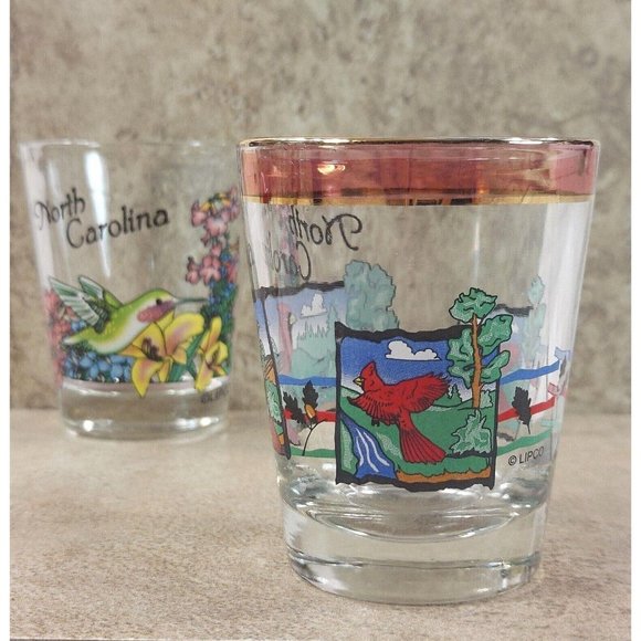 North Caroline Shot Glass Set of 2 Red Yellow Bird Souvenir Travel Memorabilia - Picture 4 of 12